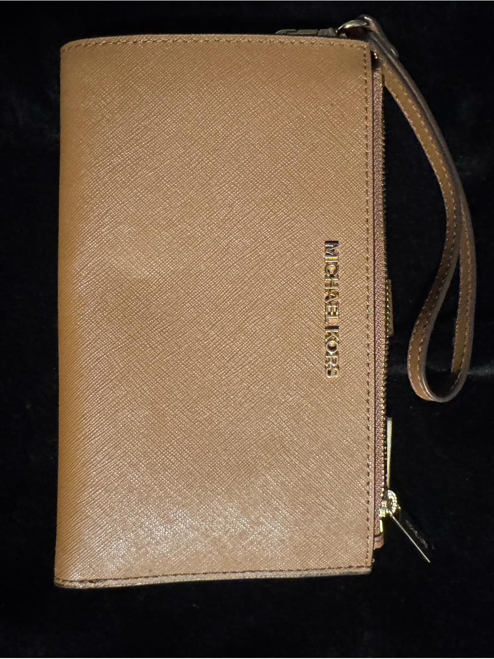 Michael Kors Camel/Tan Saffiano Wristlet Wallet with Gold Hardware